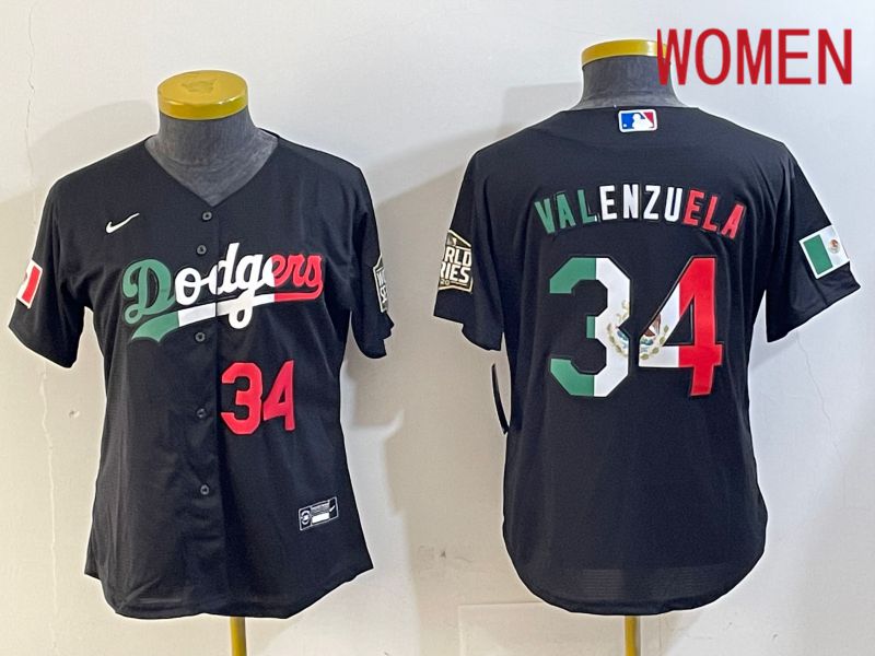 Women Los Angeles Dodgers #34 Valenzuela Black Game 2024 Nike MLB Jersey style 10292->women mlb jersey->Women Jersey